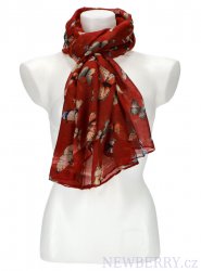 Dámský letní barevný šátek s motýlky 174x69 cm červená