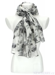 Dámský letní šátek v motivu růží 177x72 cm černo-bílá