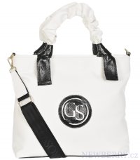 Větší moderní bílá dámská kabelka s ozdobnými ručkami S681 GROSSO