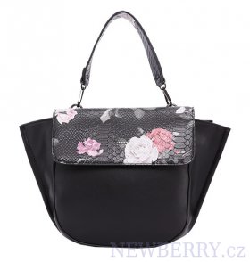 DIANA & CO Květinová dámská taška s klopou černá