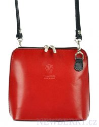 Kožená malá dámská crossbody kabelka červená s černým páskem