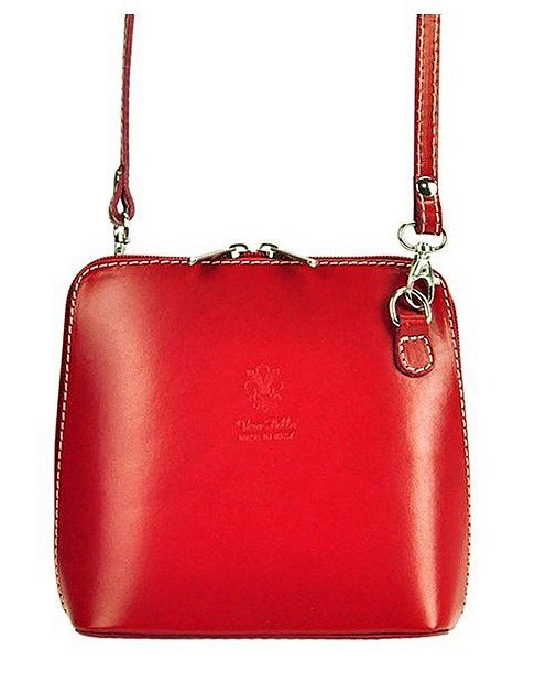 Kožená malá dámská crossbody kabelka červená
