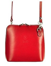 Kožená malá dámská crossbody kabelka červená