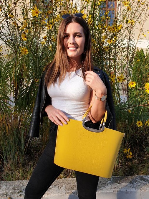 Elegantní žlutá kroko matná kabelka do ruky S7 GROSSO