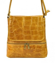 Kožená dámská crossbody kabelka v kroko designu Camel hnědá