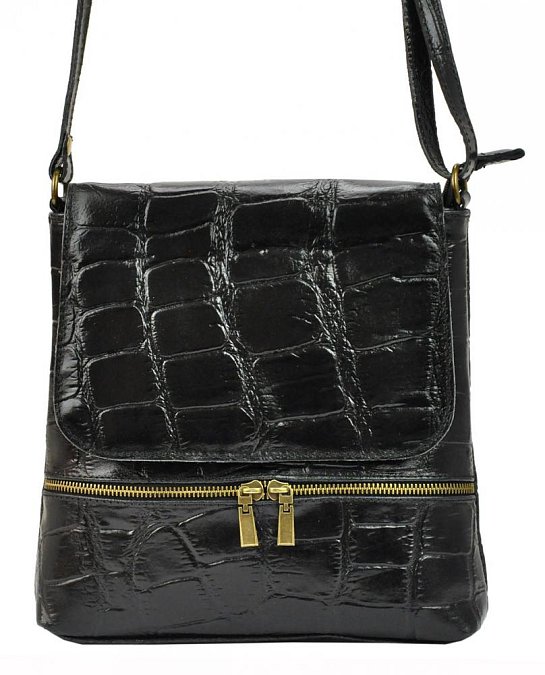Kožená dámská crossbody kabelka v kroko designu černá