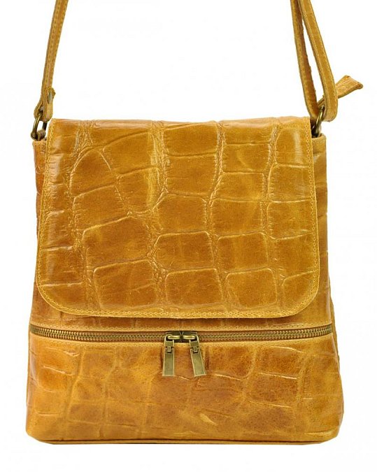 Kožená dámská crossbody kabelka v kroko designu Camel hnědá