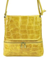 Kožená dámská crossbody kabelka v kroko designu žlutá