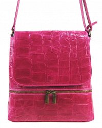 Kožená dámská crossbody kabelka v kroko designu fuchsiová růžová