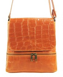 Kožená dámská crossbody kabelka v kroko designu oranžová