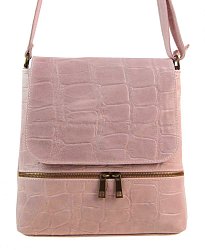 Kožená dámská crossbody kabelka v kroko designu růžová
