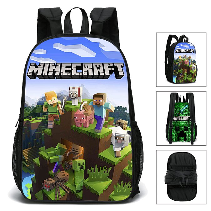 1 Oboustranný studentský batoh s potisky Minecraft vzor 1