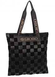 Černá měkká shopper dámská kabelka s proplétaným šachovnicovým vzorem S688 GROSSO