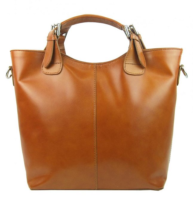 Velká kožená dámská shopper kabelka koňaková hnědá