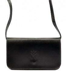 Kožená malá dámská podélná crossbody kabelka černá