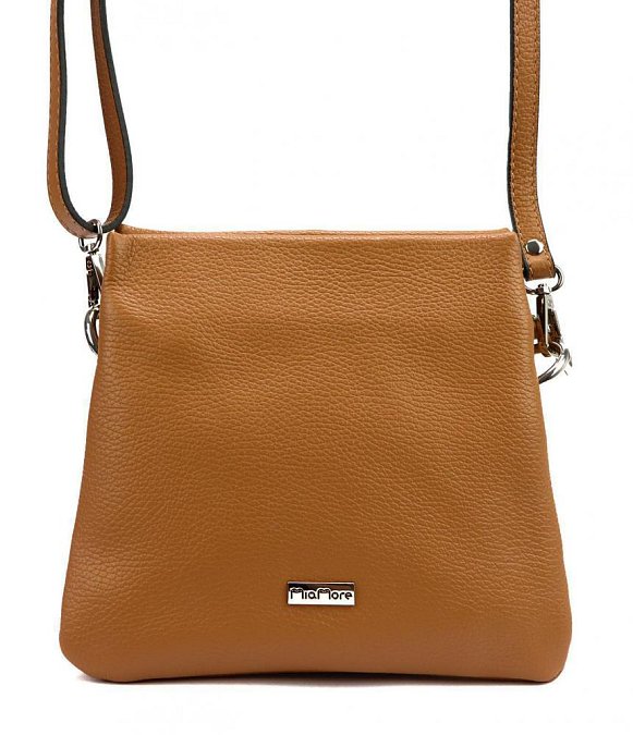 MiaMore Kožená crossbody dámská kabelka se třemi oddíly camel hnědá