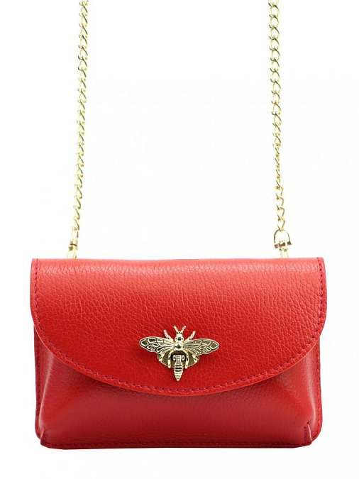 Kožená malá dámská crossbody kabelka na řetízku červená