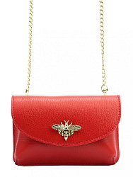 Kožená malá dámská crossbody kabelka na řetízku červená