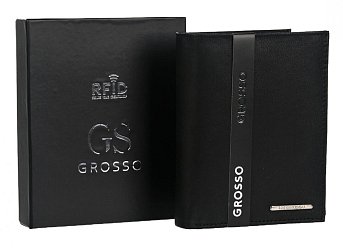 GROSSO Kožená pánská matná peněženka černá RFID v krabičce