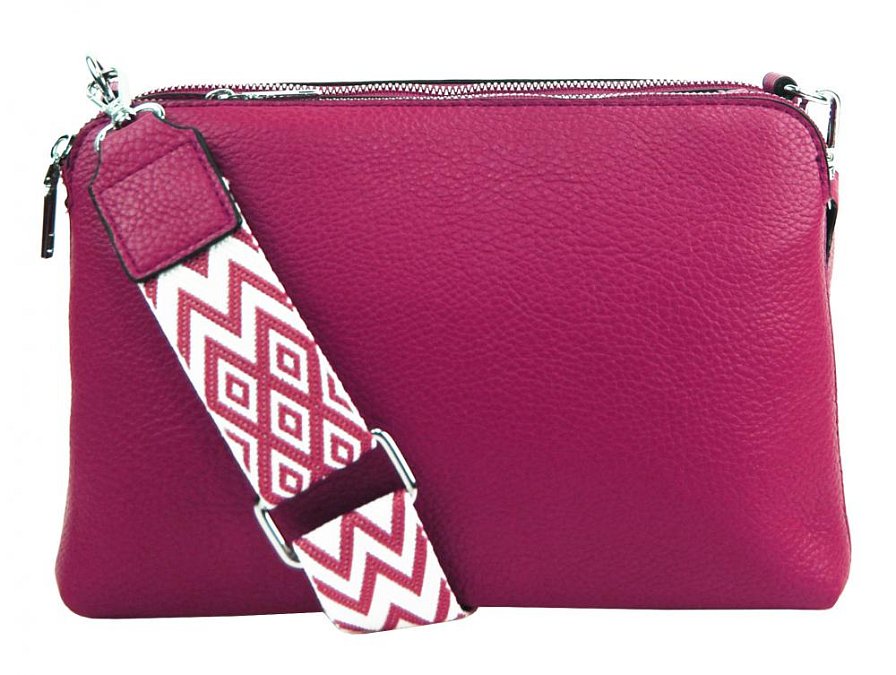 Fuchsiově růžová crossbody dámská kabelka se třemi sekcemi Jessica