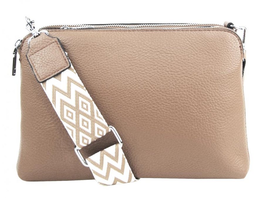 Latté hnědá crossbody dámská kabelka se třemi sekcemi Jessica