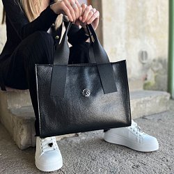 Elegantní větší černá dámská kabelka do ruky S684 GROSSO
