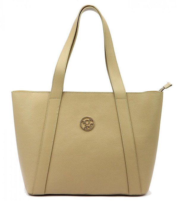 Kožená velká dámská shopper kabelka přes rameno tmavě béžová
