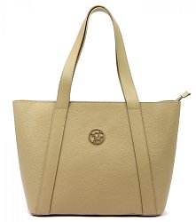 Kožená velká dámská shopper kabelka přes rameno tmavě béžová