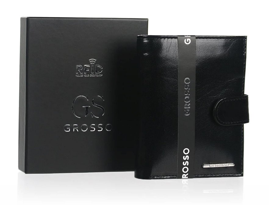 Grosso černá pánská RFID luxusní kožená peněženka v dárkové krabičce