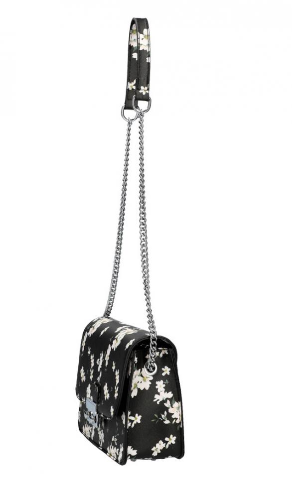 Crossbody dámska kabelka na retiazke v kvetovanom motíve XS7033 čierna