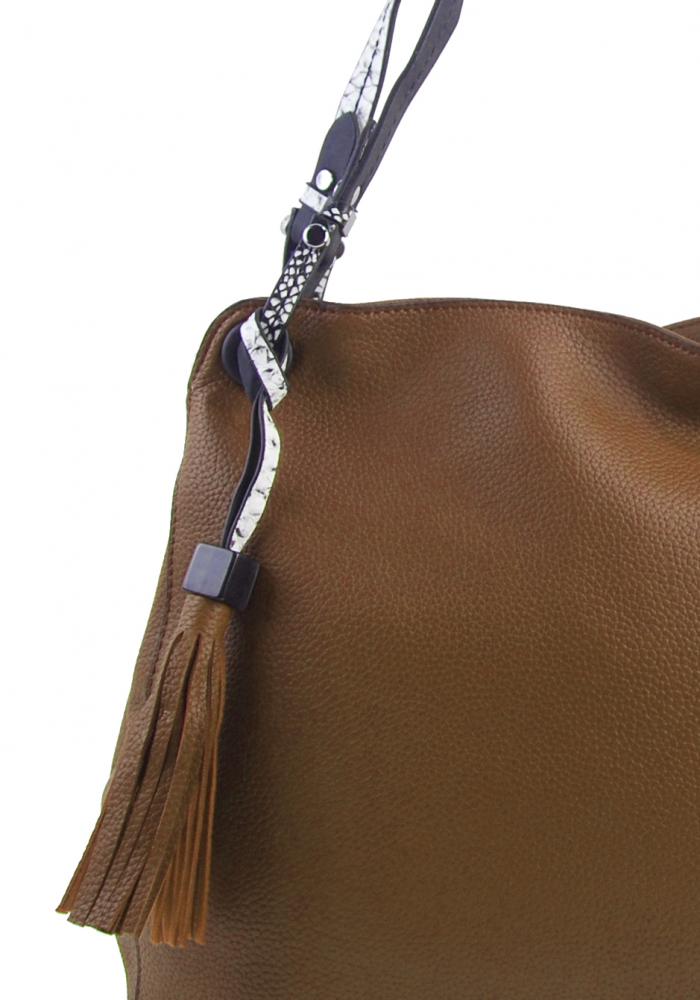 Okrovo hnedá moderná kabelka cez rameno s hadími ramienkami 4896-BB