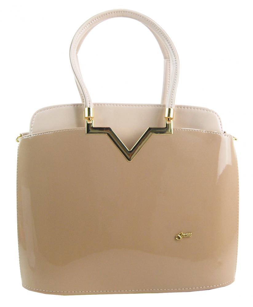 Elegantní lakovaná kabelka S482 béžová - latté GROSSO