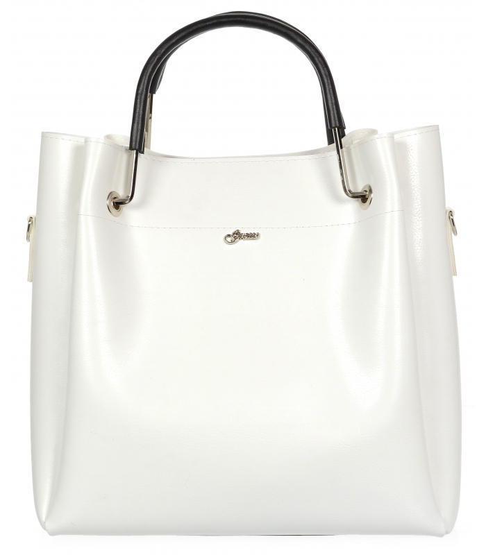 Bílá moderní dámská kabelka s černými ručkami S728 GROSSO