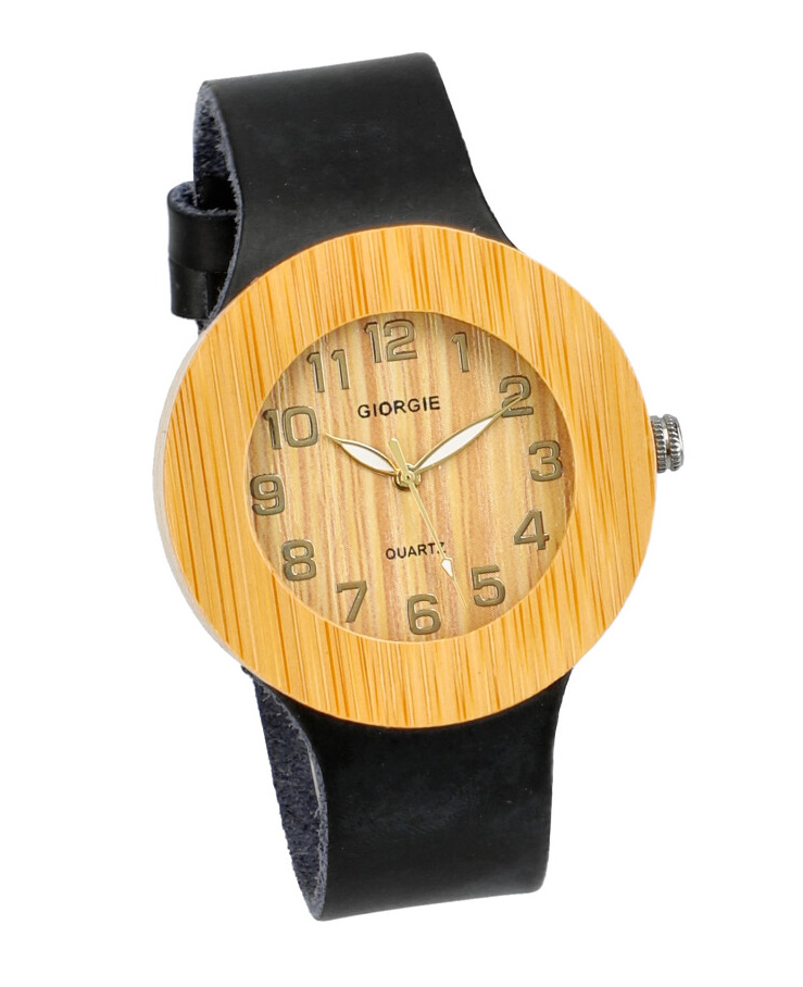 Dřevěné přírodní dámské hodinky s koženým řemínkem Giorgie MUL047