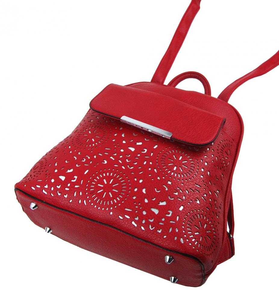 Červený dámsky batôžtek / kabelka s čelným vreckom