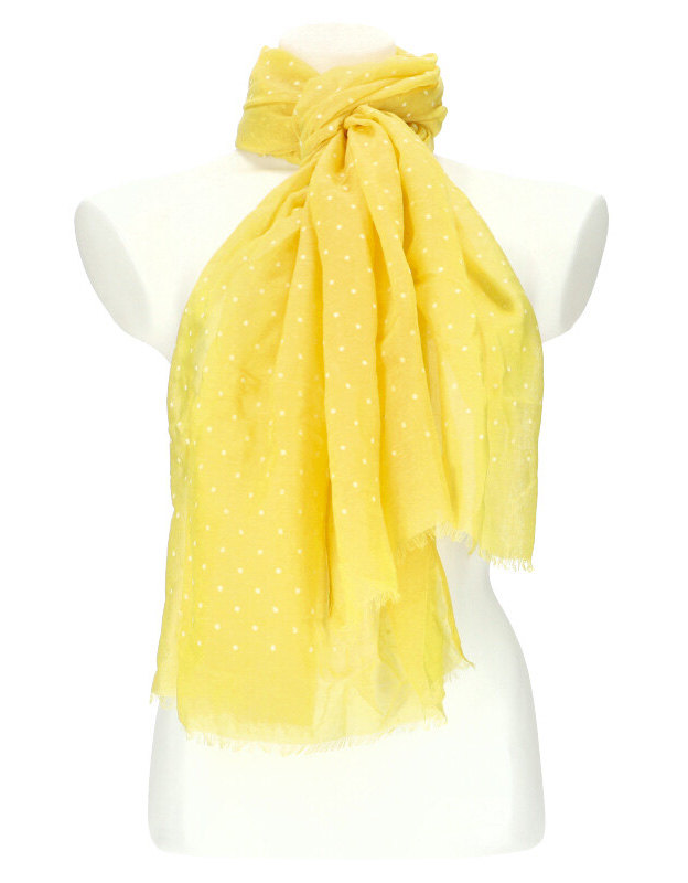 Dámska letná jednofarebná šatka s bodkami 180x69 cm žltá