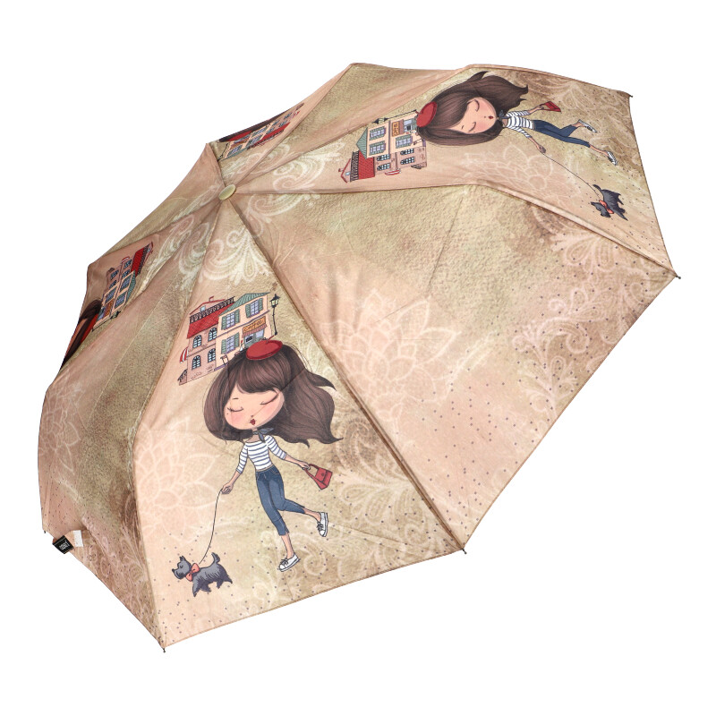 Sweet & Candy Automatický dámský deštník s potiskem béžový