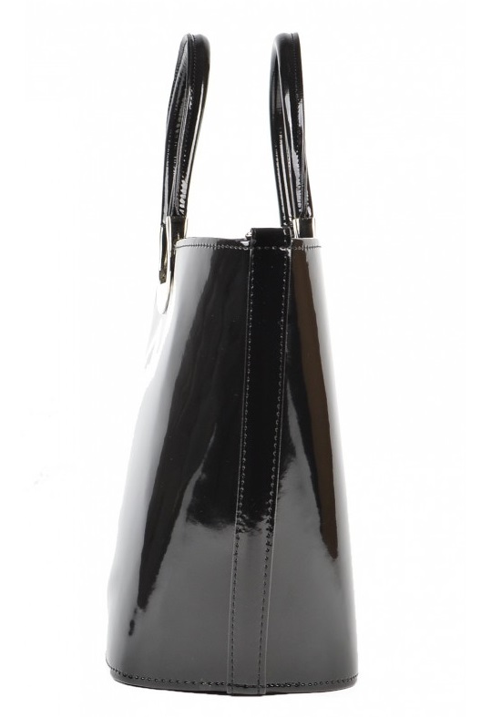 Luxusní kabelka černá lakovaná S7 stříbrné kování GROSSO