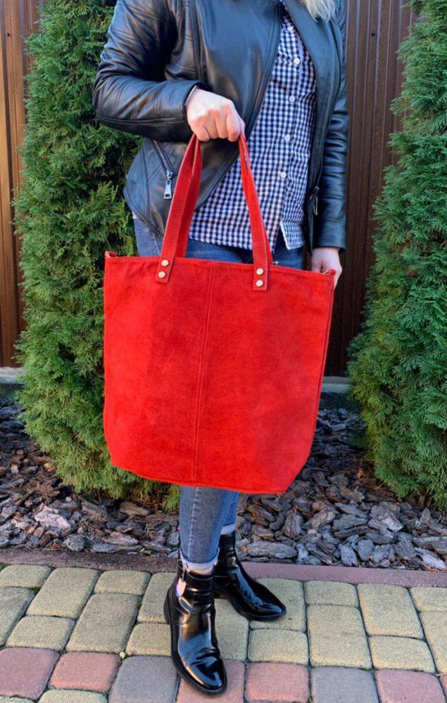 Kožená veľká červená brúsená praktická dámska kabelka