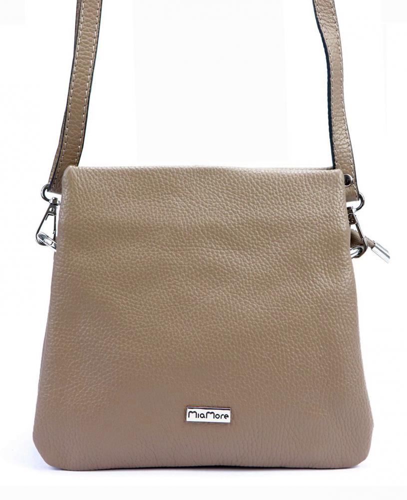 MiaMore Kožená crossbody dámská kabelka se třemi oddíly taupe hnědá