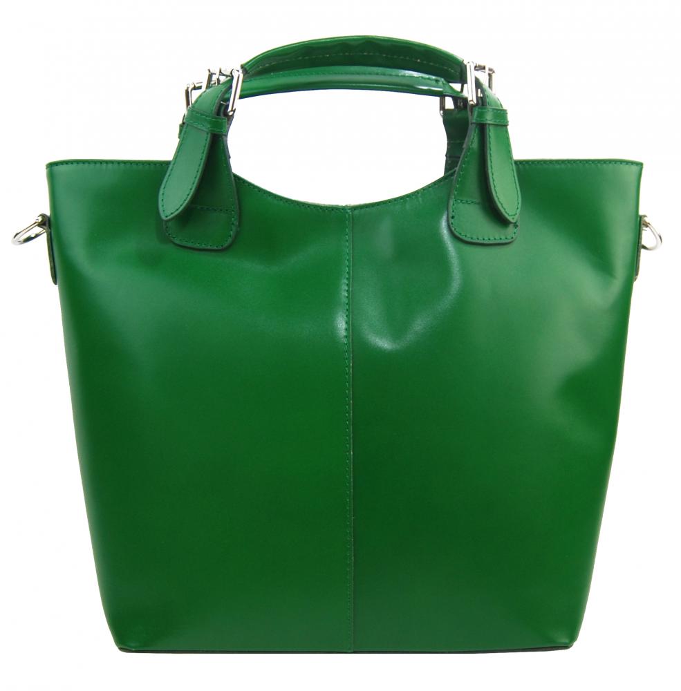 Velká kožená dámská shopper kabelka zelená