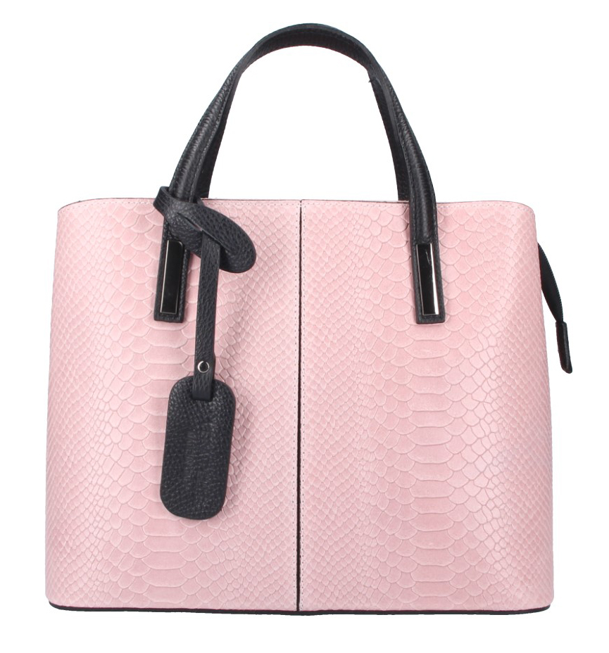 Kožená růžová dámská kabelka do ruky v kroko designu Merle
