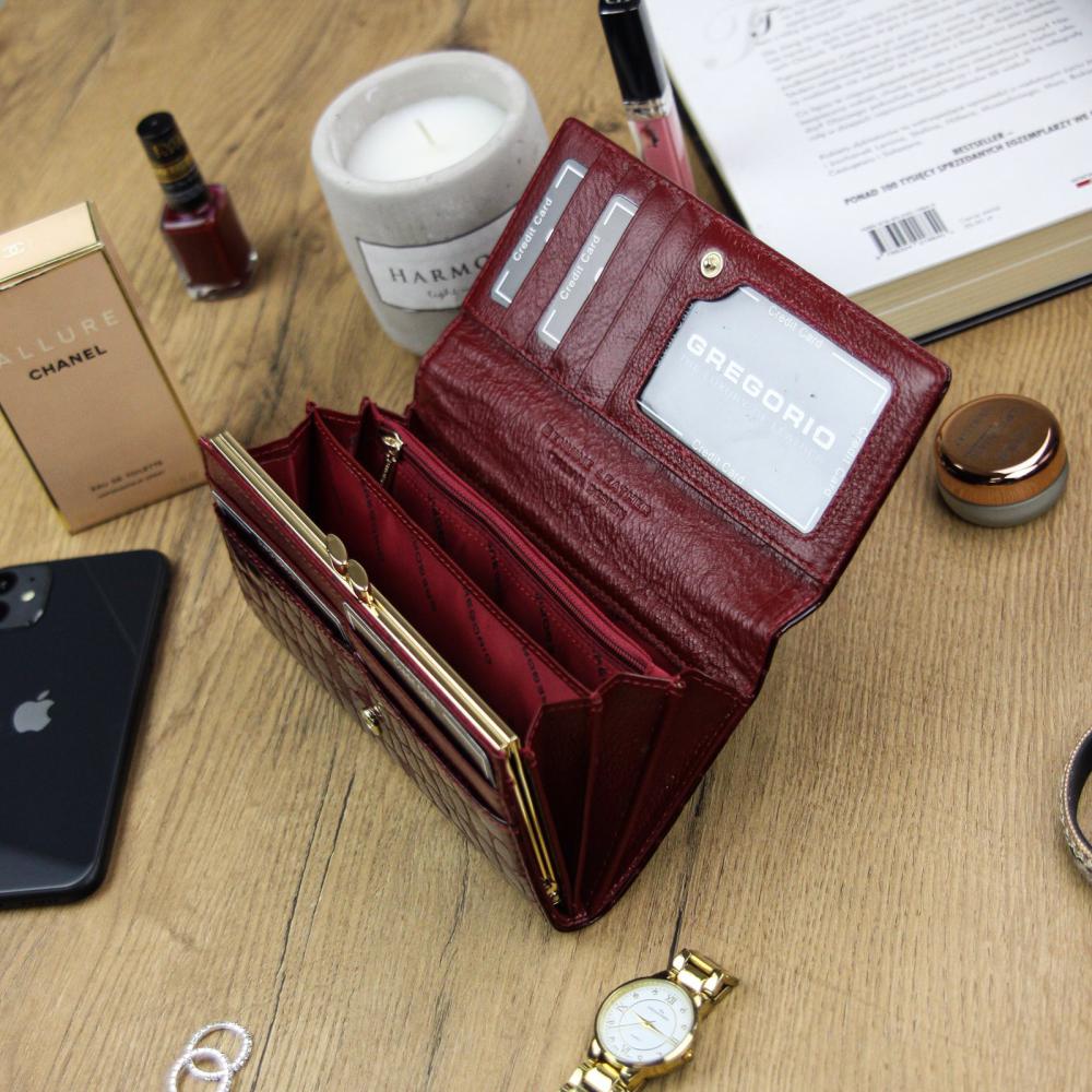 Gregorio Kožená tmavo červená dámska peňaženka v darčekovej krabičke