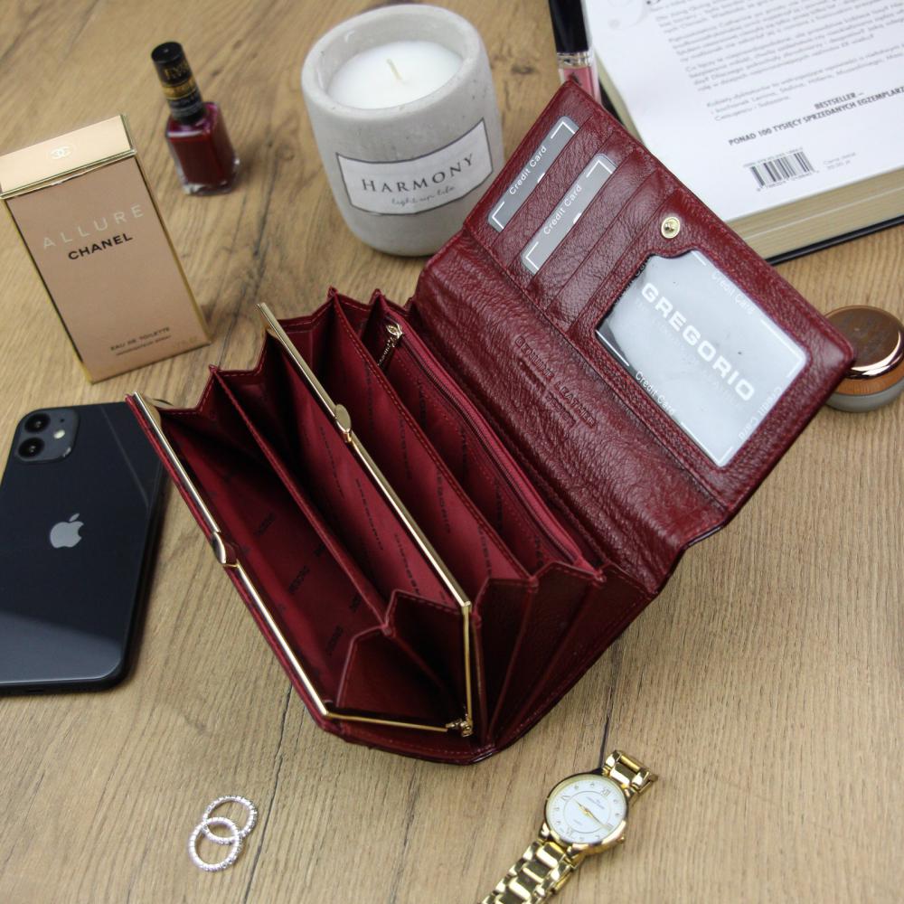 Gregorio Kožená tmavo červená dámska peňaženka v darčekovej krabičke