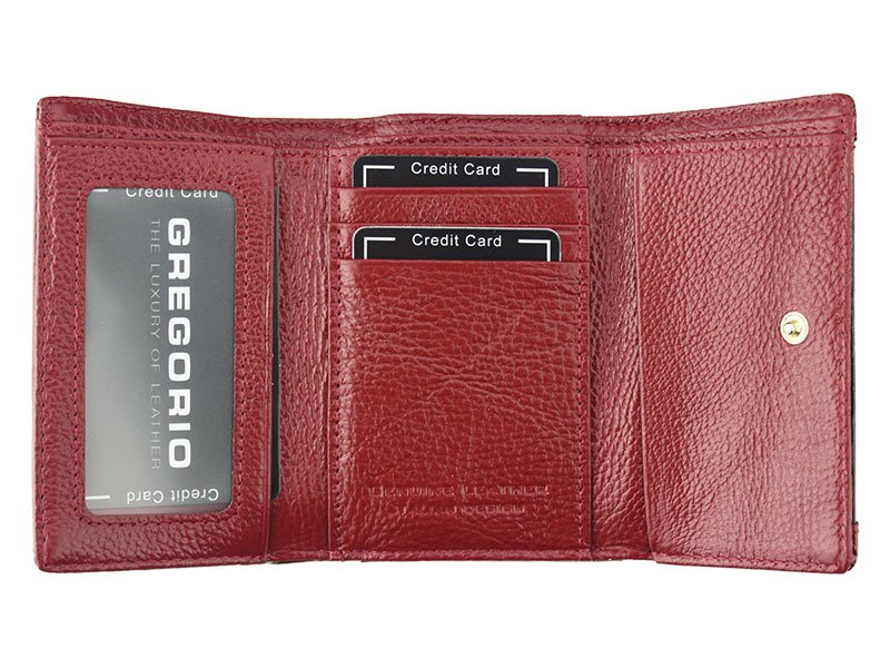 Gregorio červená menšia dámska kožená peňaženka RFID v darčekovej krabičke