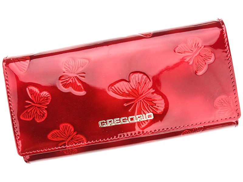 Gregorio Kožená červená dámska peňaženka s motýľmi v darčekovej krabičke