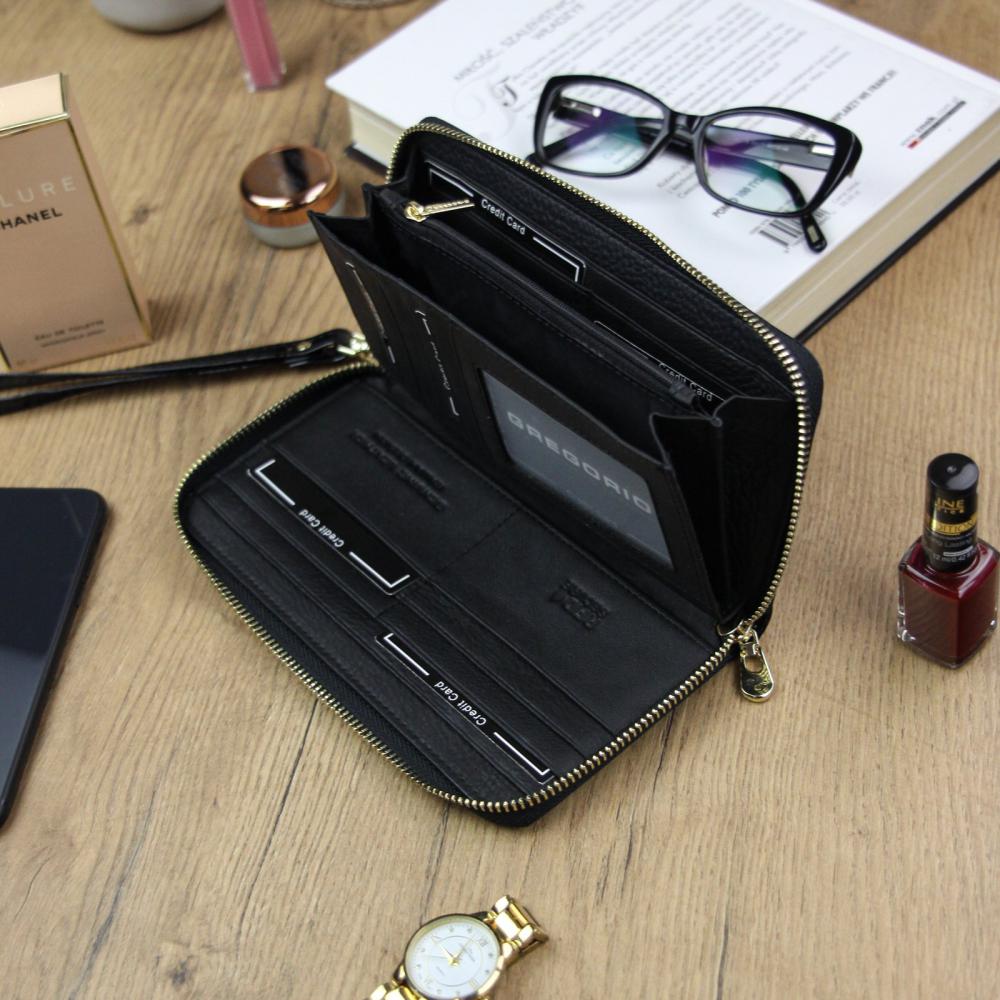 Gregorio luxusná čierna dámska kožená peňaženka v darčekovej krabičke
