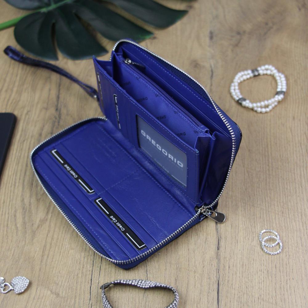 Gregorio luxusná modrá dámska kožená peňaženka v darčekovej krabičke
