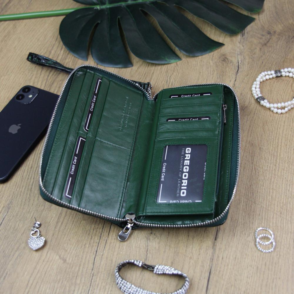 Gregorio luxusná zelená dámska kožená peňaženka v darčekovej krabičke