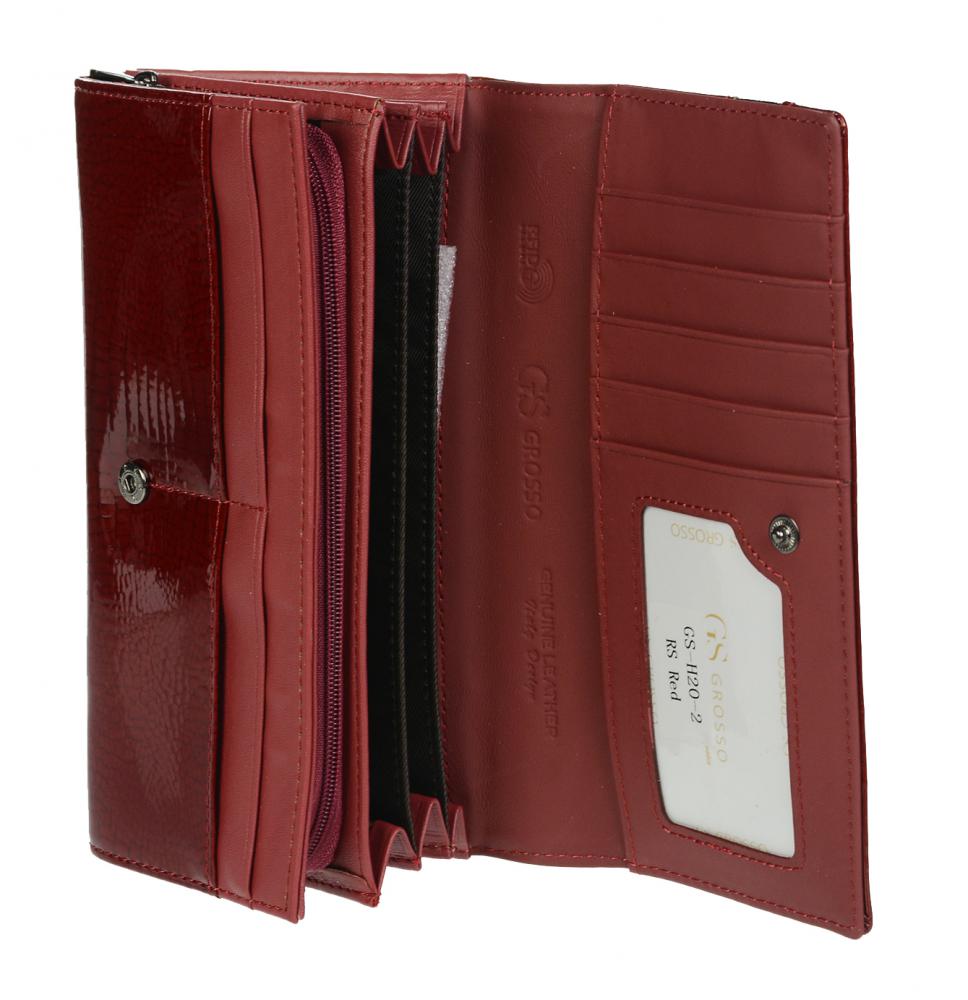 GROSSO Kožená dámská lakovaná kroko peněženka RFID červená v dárkové krabičce